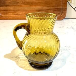 Vintage Hand Blown Amber Swirl small Glass Pitcher boho MCM eclectic artsy